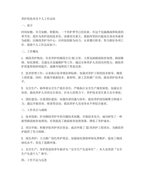 养护段技术员个人工作总结