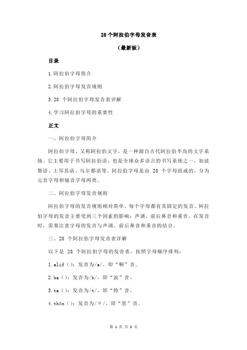 28个阿拉伯字母发音表