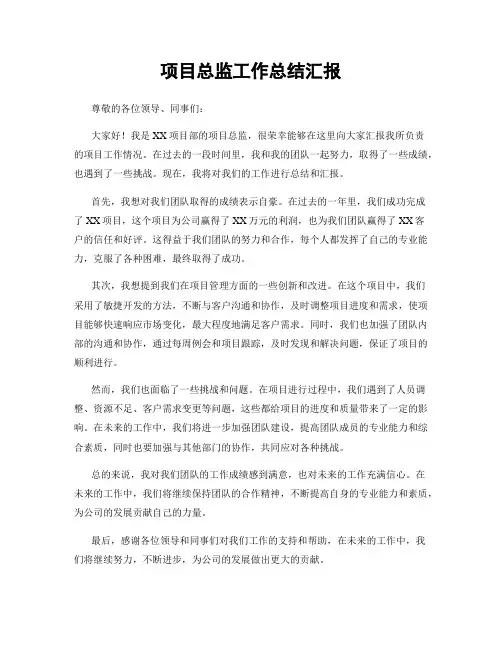 项目总监工作总结汇报