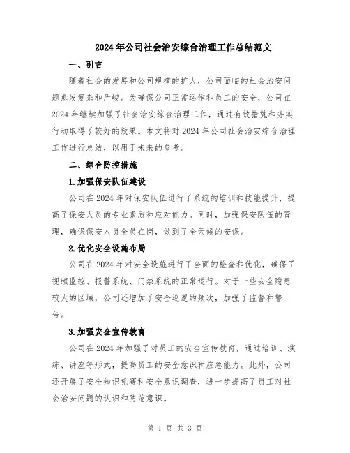 2024年公司社会治安综合治理工作总结范文