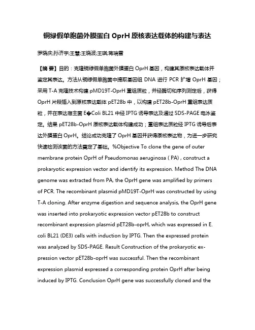 铜绿假单胞菌外膜蛋白OprH原核表达载体的构建与表达
