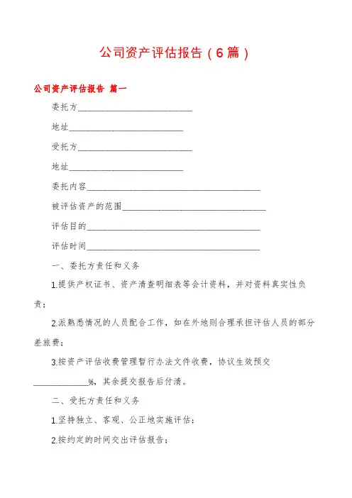 公司资产评估报告(6篇)