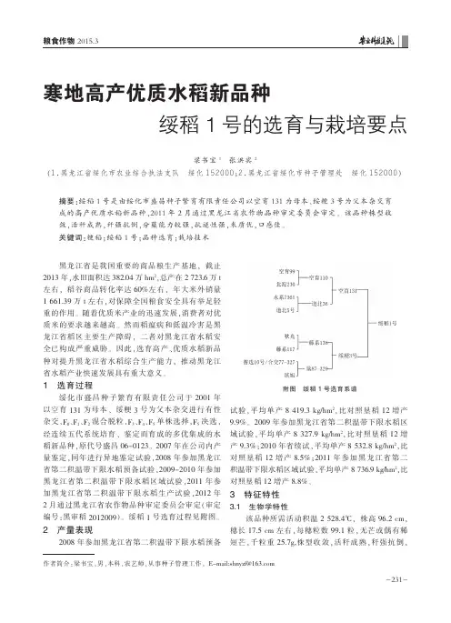 寒地高产优质水稻新品种绥稻1号的选育与栽培要点