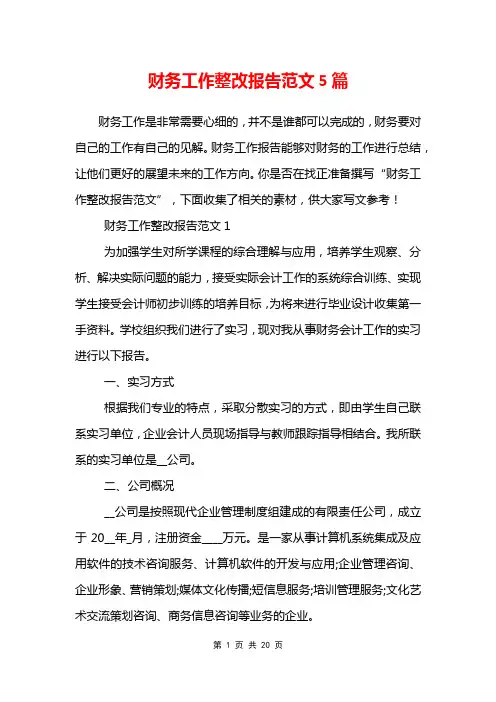 财务工作整改报告范文5篇