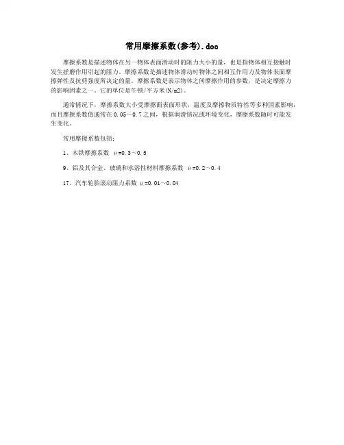 常用摩擦系数(参考).doc