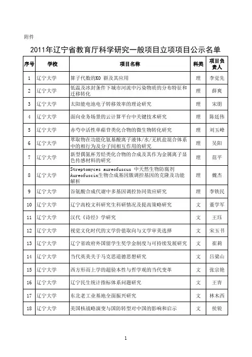辽宁省教育厅2011年科学研究一般项目立项项目公示名单xls