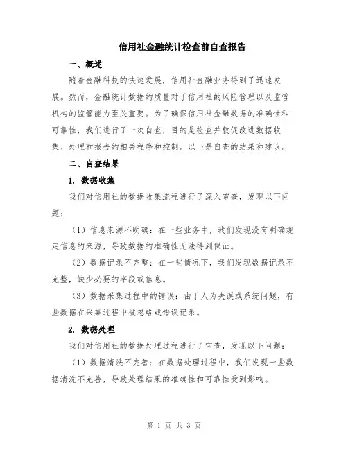 信用社金融统计检查前自查报告