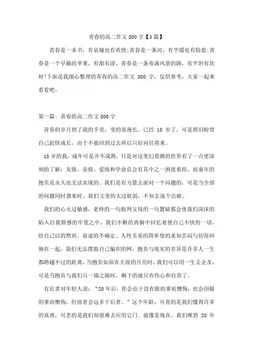 青春的高二作文800字【3篇】