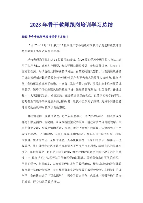 2023年骨干教师跟岗培训学习总结_1