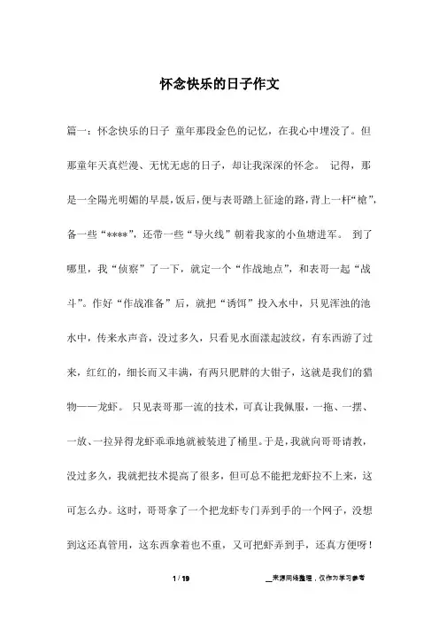 怀念快乐的日子作文