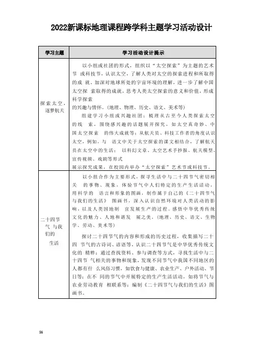 2022新课标地理课程跨学科主题学习活动设计