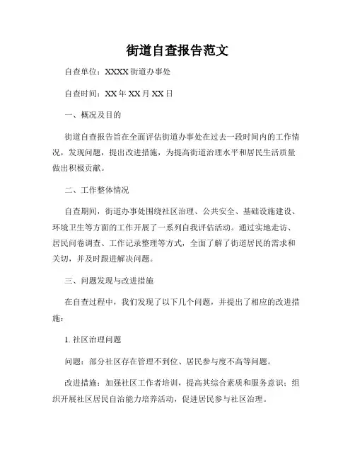 街道自查报告范文