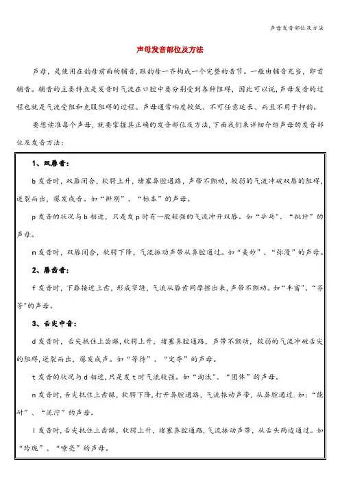 声母发音部位及方法