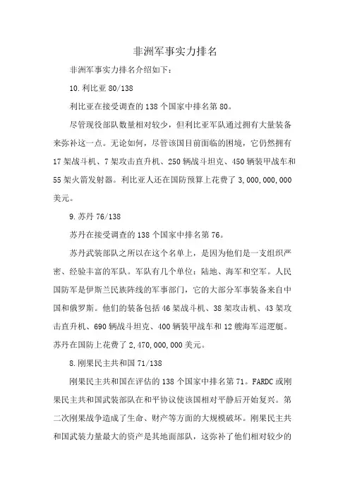 非洲军事实力排名