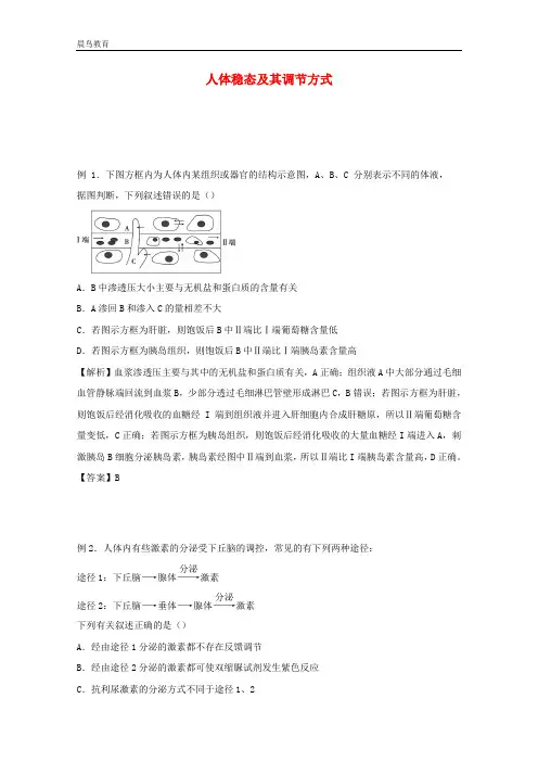 2021高考生物训练15人体稳态及其调节方式含解析