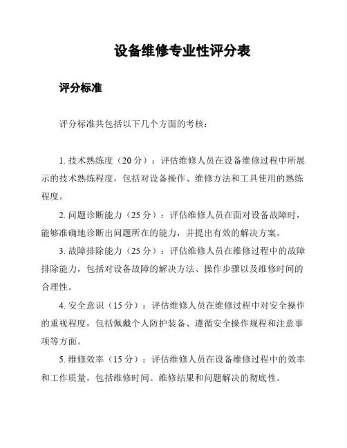 设备维修专业性评分表