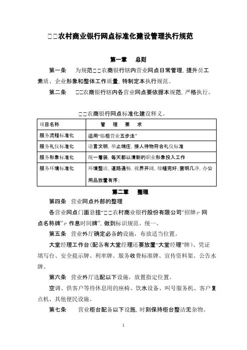 农村商业银行网点标准化建设管理执行规范