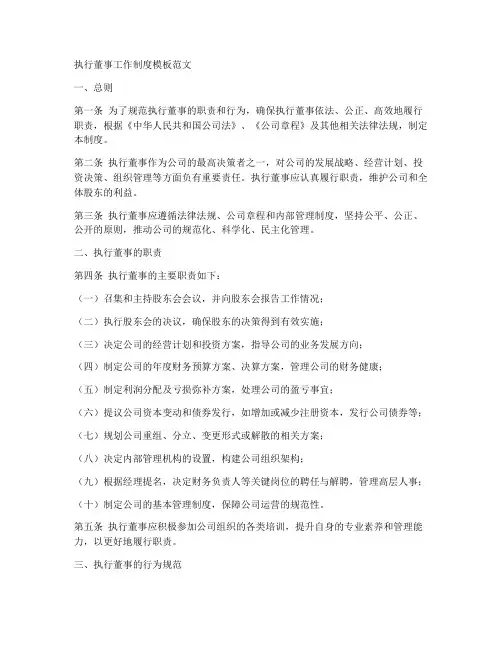 执行董事工作制度模板范文