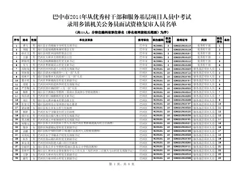 20141119巴中市2014年从优秀村干部和服务基层项目人员中