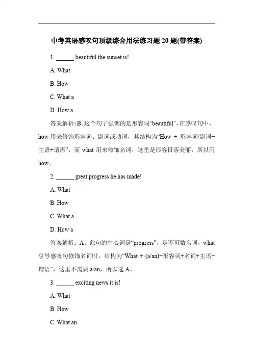中考英语感叹句顶级综合用法练习题20题(带答案)