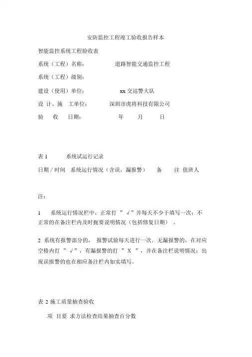 安防监控工程竣工验收报告样本