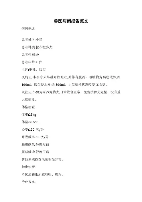 兽医病例报告范文