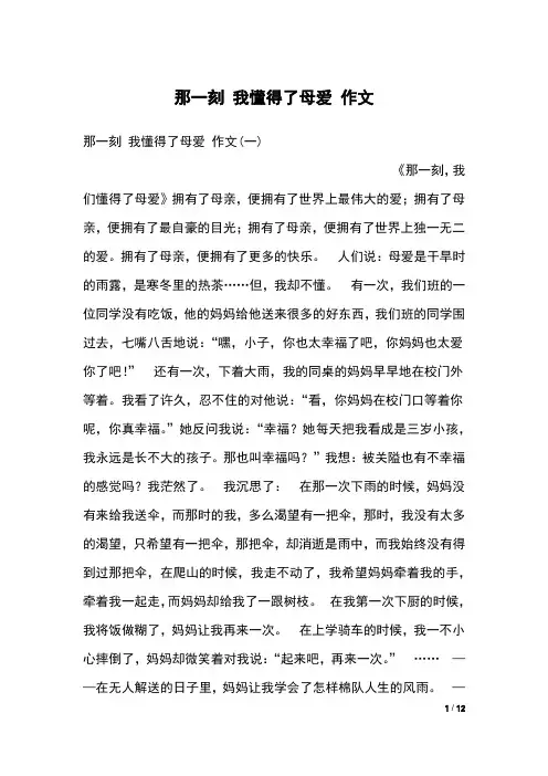 那一刻 我懂得了母爱 作文