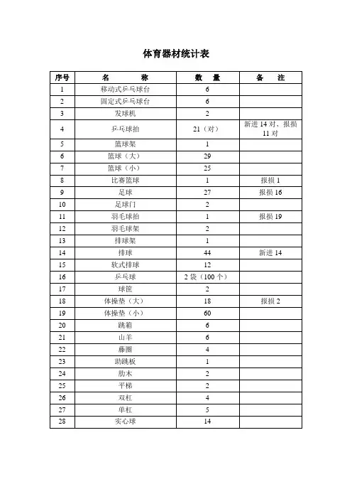 体育器材统计表9.16