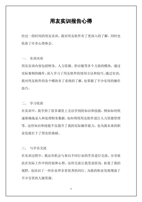 用友实训报告心得
