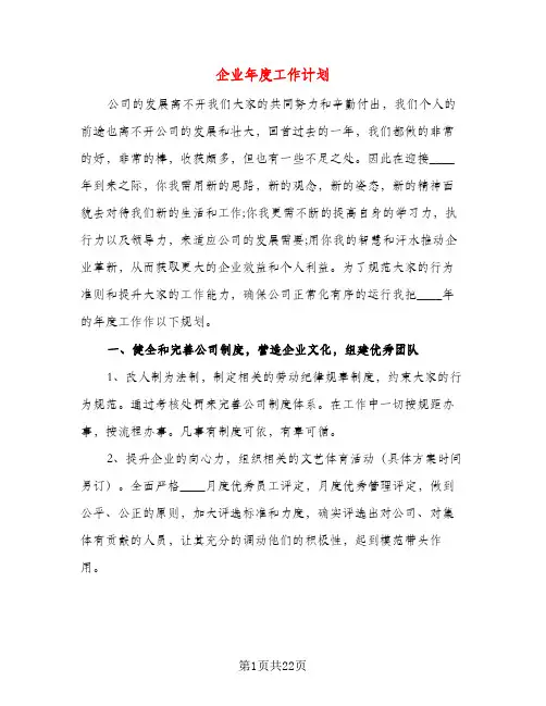企业年度工作计划（五篇）