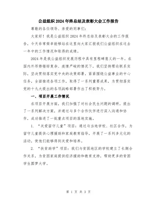 公益组织2024年终总结及表彰大会工作报告