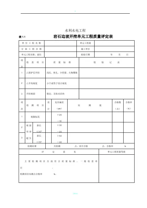 水利水电工程施工全表格2016最新