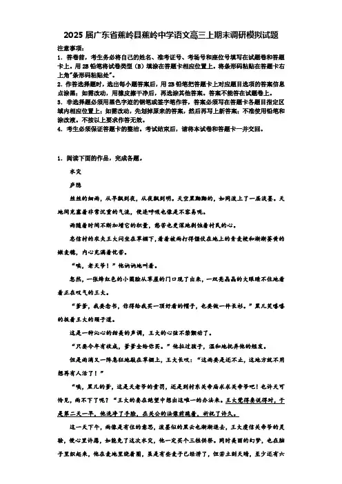 2025届广东省蕉岭县蕉岭中学语文高三上期末调研模拟试题含解析