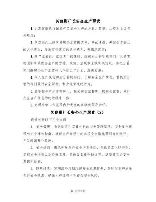 其他副厂长安全生产职责(5篇)
