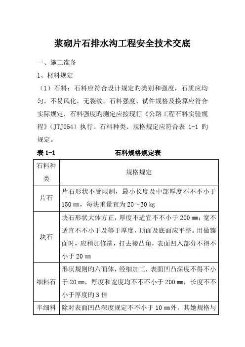 浆砌片石排水沟关键工程安全重点技术交底