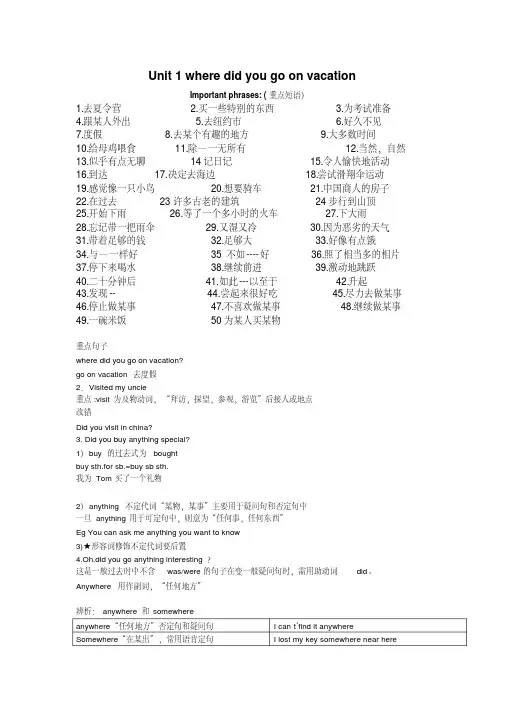 人教版英语八年级上册第一单元至第十单元知识点、重点笔记