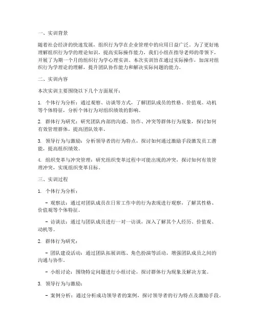 组织行为学心理实训报告