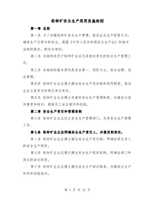 铅锌矿安全生产奖罚实施细则(4篇)