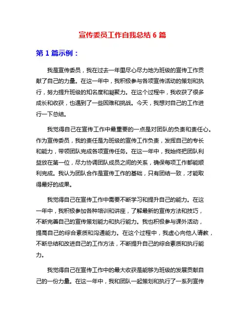 宣传委员工作自我总结6篇