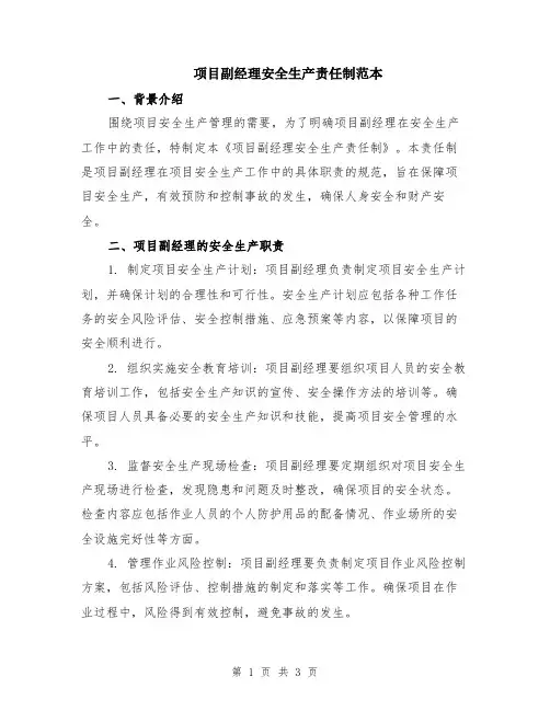 项目副经理安全生产责任制范本