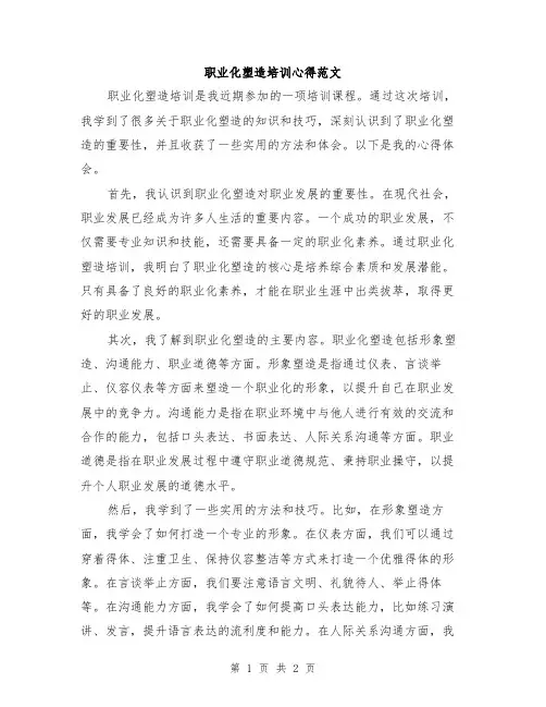 职业化塑造培训心得范文