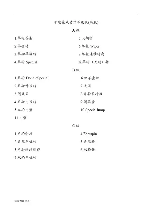 轮滑的平花动作等级表(全)
