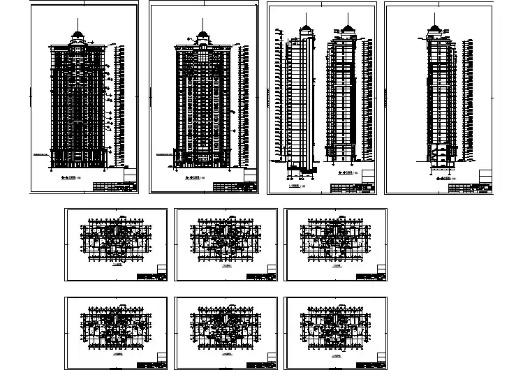 一梯四户高层住宅楼建筑设计cad方案图