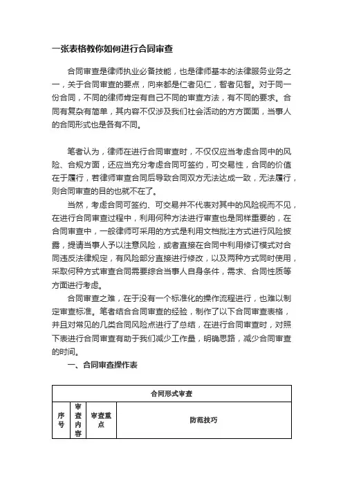 一张表格教你如何进行合同审查