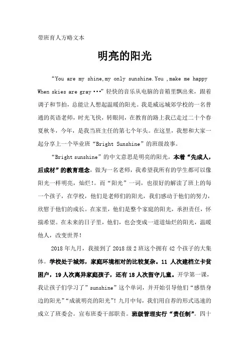 明亮的阳光班主任育人方略