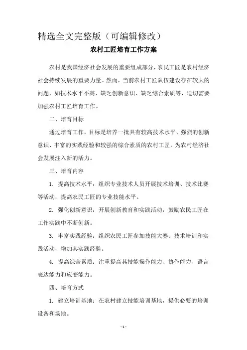 农村工匠培育工作方案精选全文