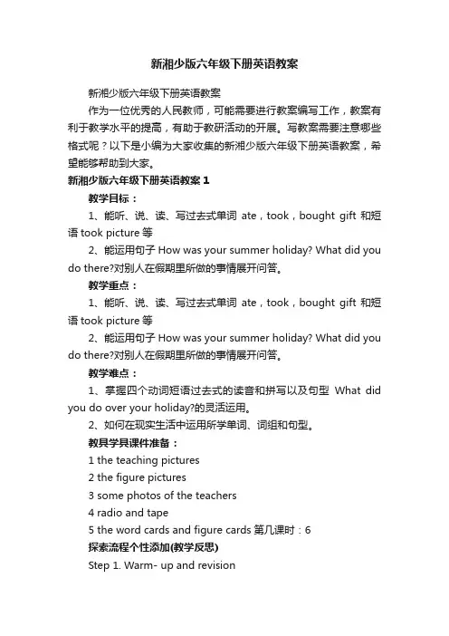 新湘少版六年级下册英语教案