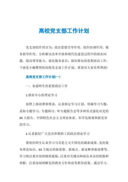 高校党支部工作计划