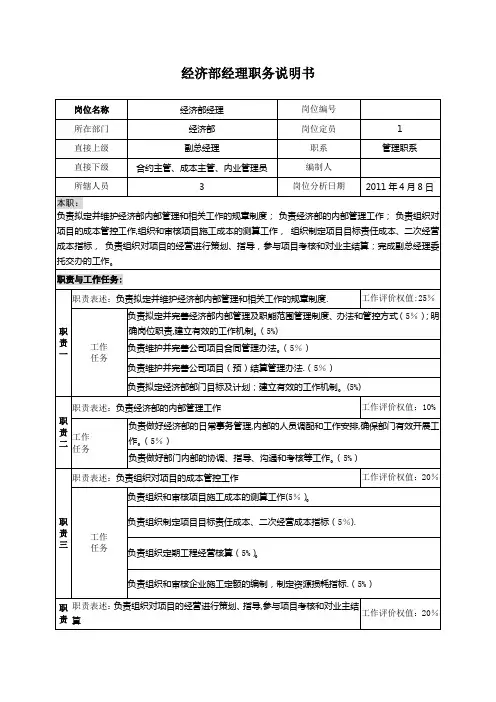 经济部岗位职能