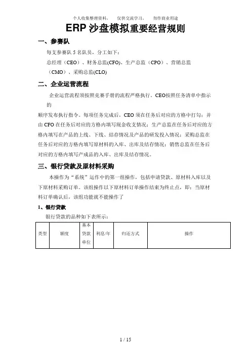 ERP沙盘模拟重要经营规则